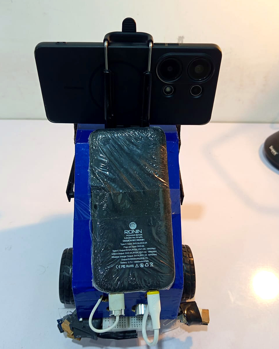 Rear view of AMSAN showing the smartphone mount and rear-mounted power system.